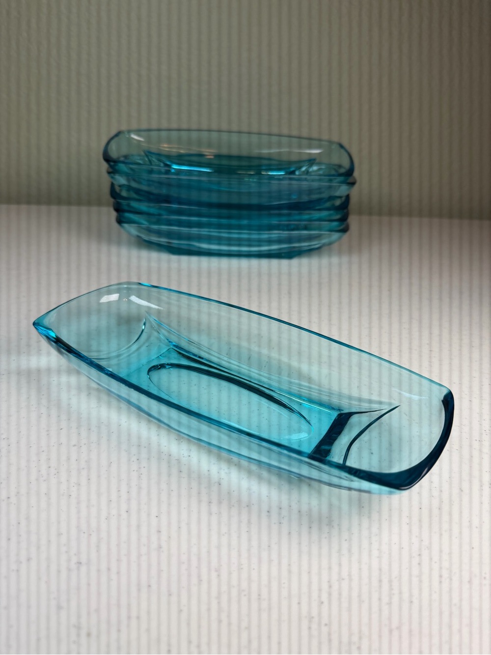 Vintage Hazel-Atlas Capri Blue Colony Relish Dishes Set of 6